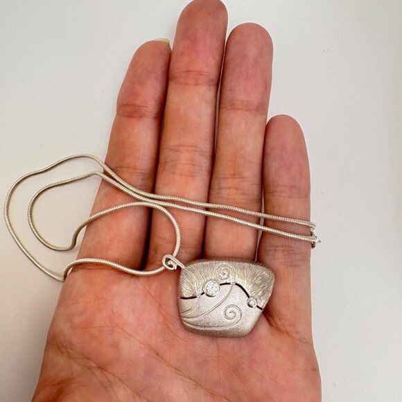 Sterling Silver 925 Freeform Scroll Design Pendant Necklace Size 17.5" Length - Picture 10 of 10